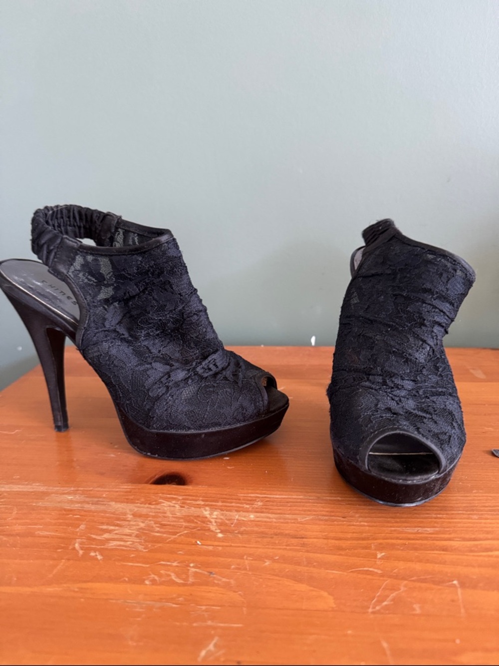 Chinese Laundry Black Lace Peep-Toe Platform Stilettos